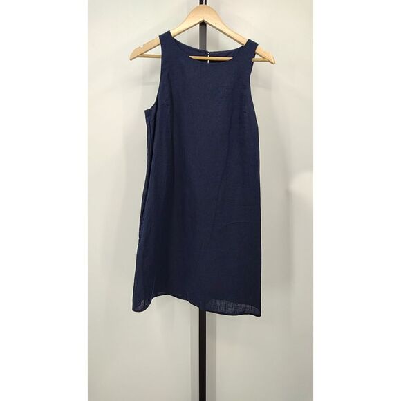 Quince Womens 100% European Linen Tank Mini Dress Deep Navy Basic Sleeveless S - Picture 2 of 3